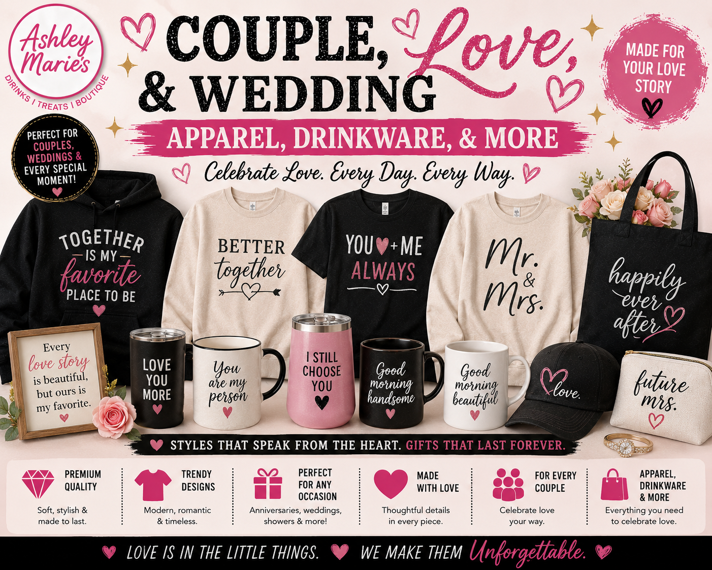 Couple, Love, and Wedding Apparel, Drinkware, & More