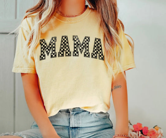 Screen Print- Mama- varsity checkered in black