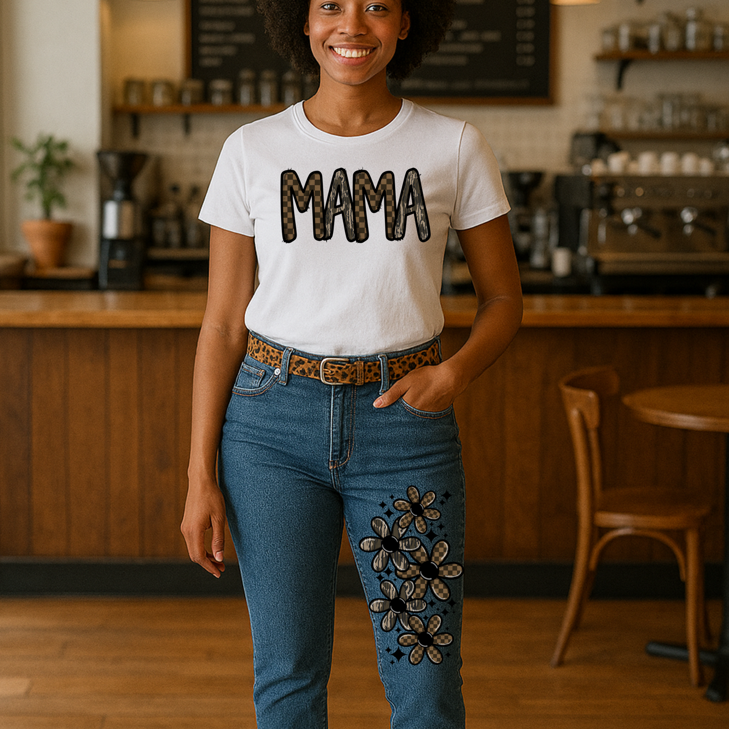 DTF- Mama (Camo/Checkered)- Front and Double Sleeves