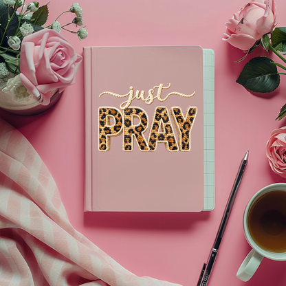 Just Pray Faux Yarn Leopard -UV DTF Journal Cover