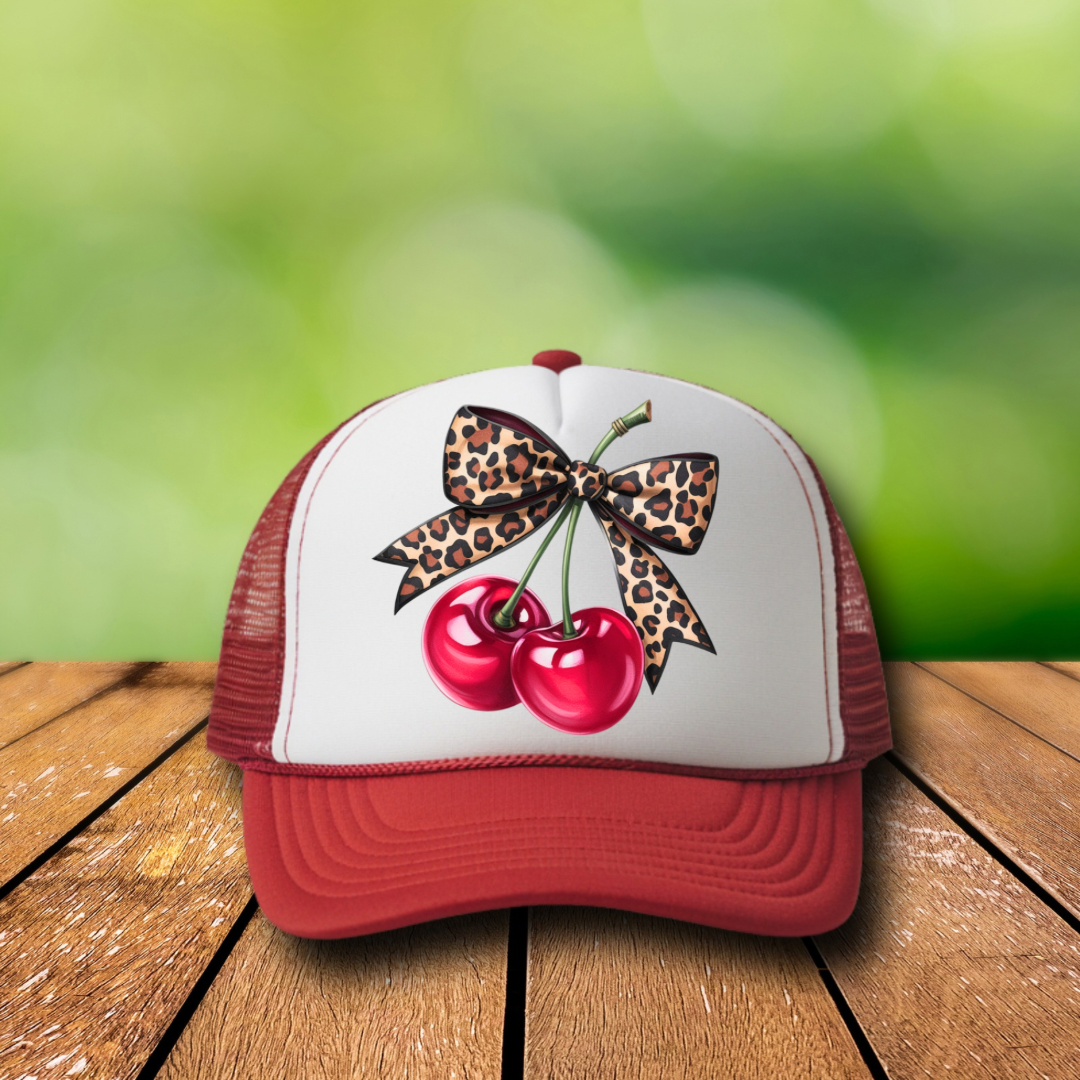 DTF Hat Patch- Leopard Cherries