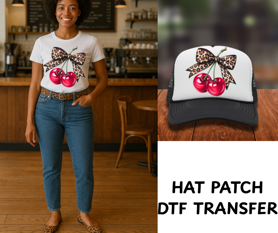 DTF Hat Patch- Leopard Cherries