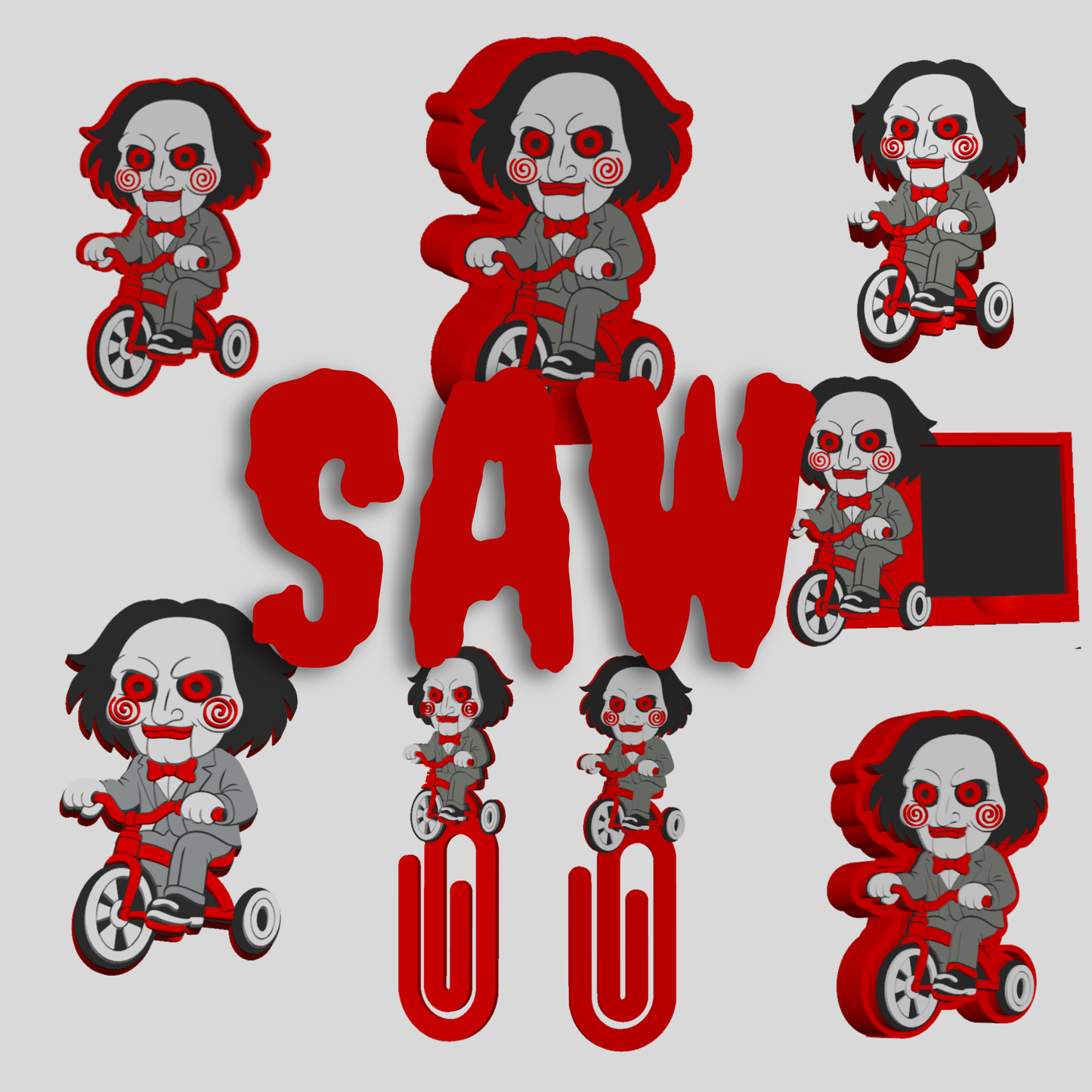 Saw-Inspired 3D Printed Office Bundle | Horror Desk Organizer Set | Pen Holder, Sticky Note Holder, Paper Clips & Desk Accessories