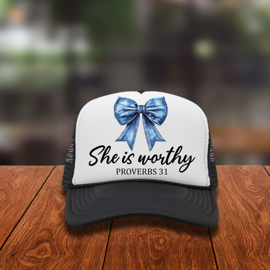 DTF Hat Patch- She Is Worthy