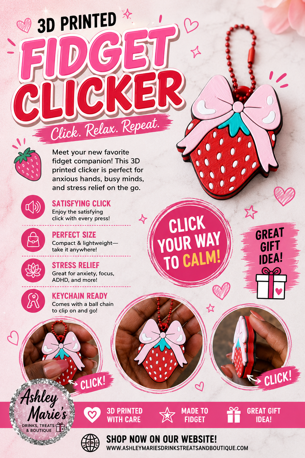 Strawberry Patch - Fidget Clicker 3D Printed