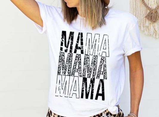Screen Print- Mama- Stacked w/ Distressed Cheetah Print (Black)