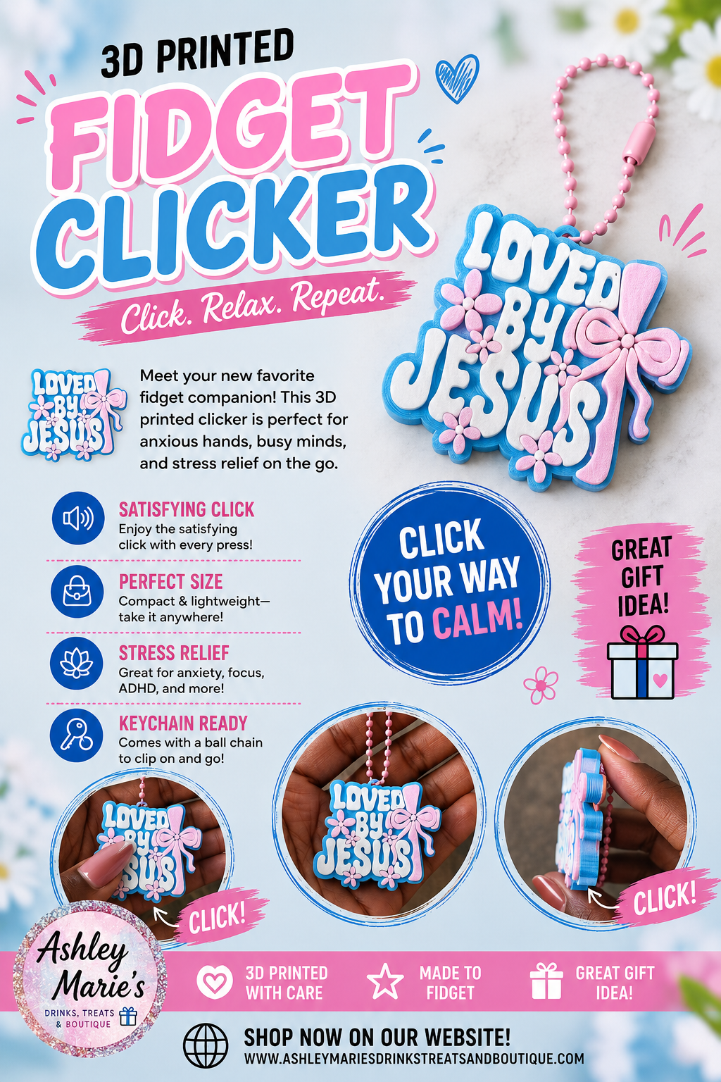 Loved By Jesus - Fidget Clicker 3D Printed
