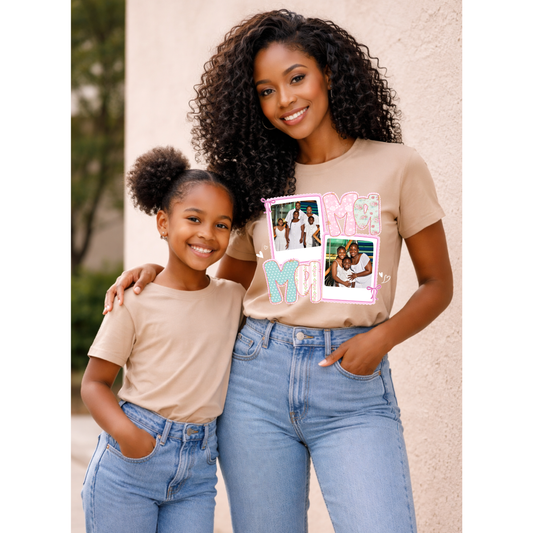 Print To Order DTF- Mama With Personalized Pictures (Pink and Blue Design)