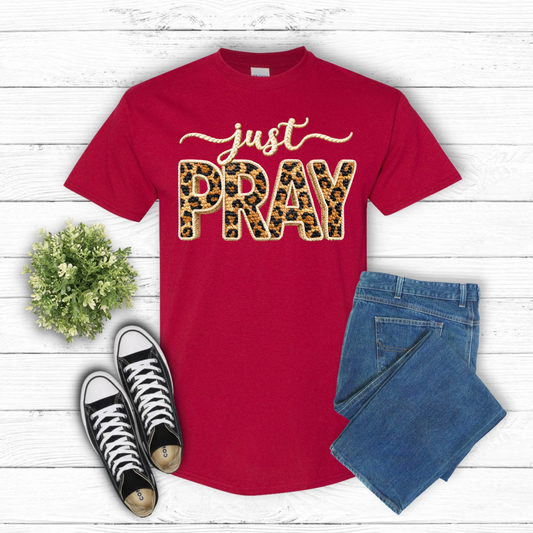 DTF- Just Pray Faux Yarn Leopard