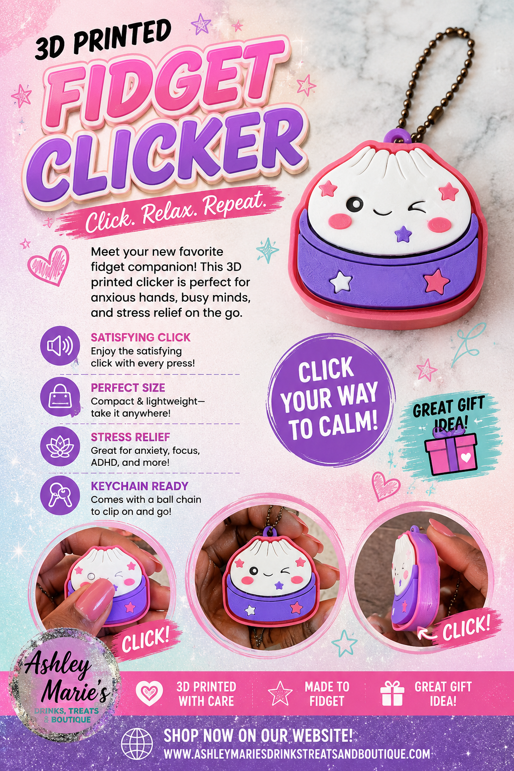 Cute Dumpling - Fidget Clicker 3D Printed