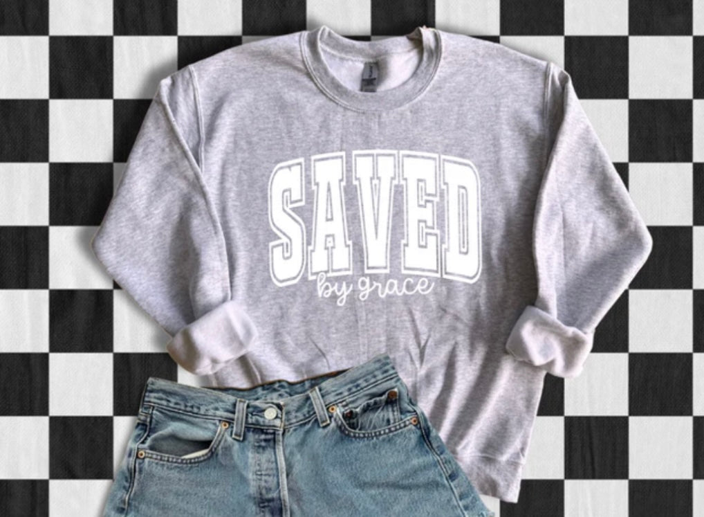 Screen Print- Saved By His Grace (white)