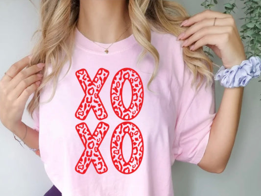 Screen Print- XOXO stacked (Red and Cheetah Print)
