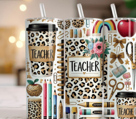 Sublimation Tumbler Wraps- Teacher Leopard (20 oz or 30 oz)