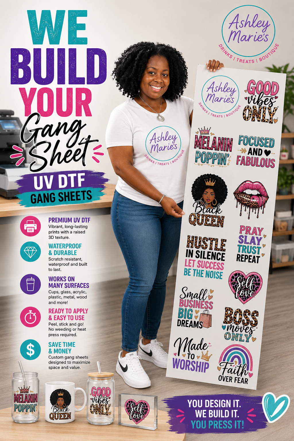 We Build Your UV DTF Transfer Gang Sheet