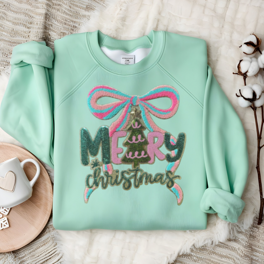 Merry Christmas Tree Bow Chenille Patch