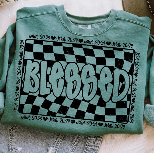 Screen Print- Blessed Checkered (Black)
