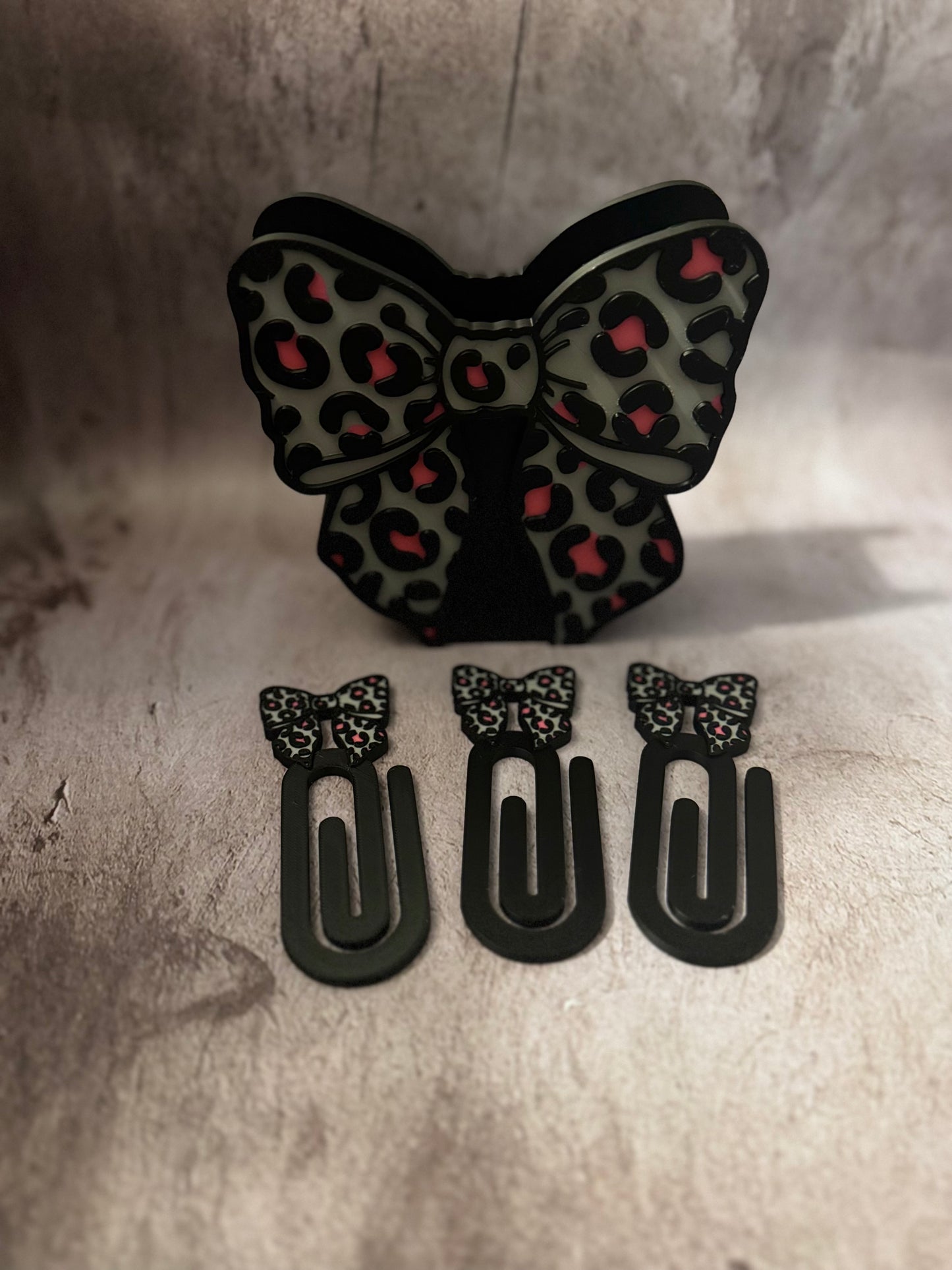 (RTS) Bowtiful Leopard 3D Printed Desk Accessory Bundle