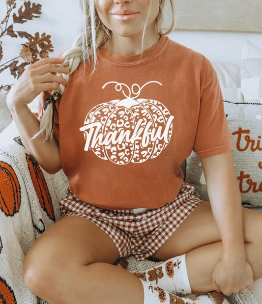 Screen Print- Thankful Pumpkin (White Leopard)