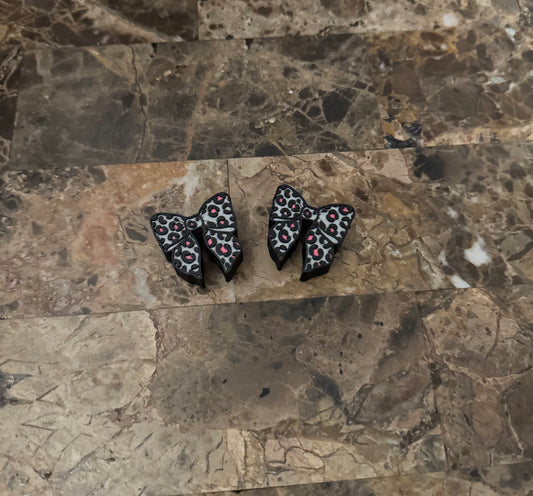 (RTS) Bowtiful Leopard Black Gray & Pink Straw Topper