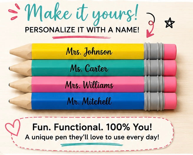 Personalized 3D Printed Pencil Pen | Custom Teacher Gift, Classroom Pen, Novelty Writing Pen