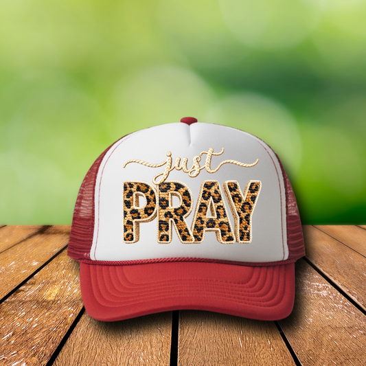 DTF Hat Patch/ Pocket -Just Pray Faux Yarn Leopard