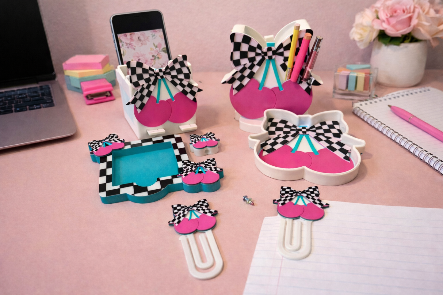 Race Checkered Cherries 3D Printed Desk Accessory Bundle Builder