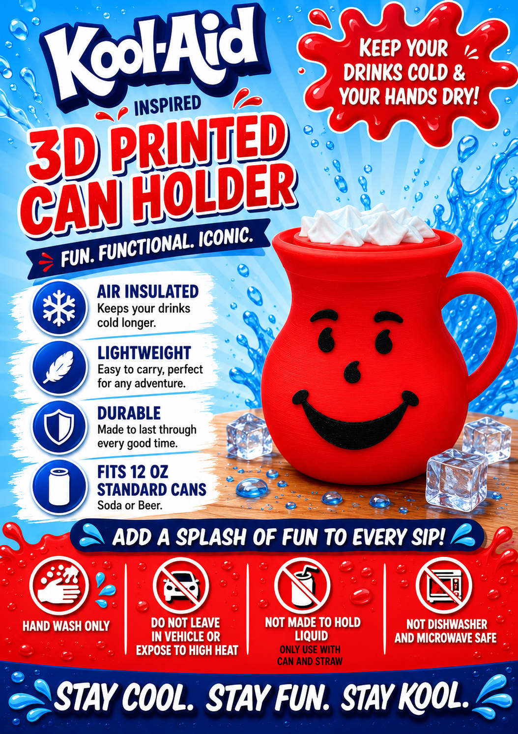 Kool Guy Inspired - 12 oz Standard Can Holder - 3D Printed
