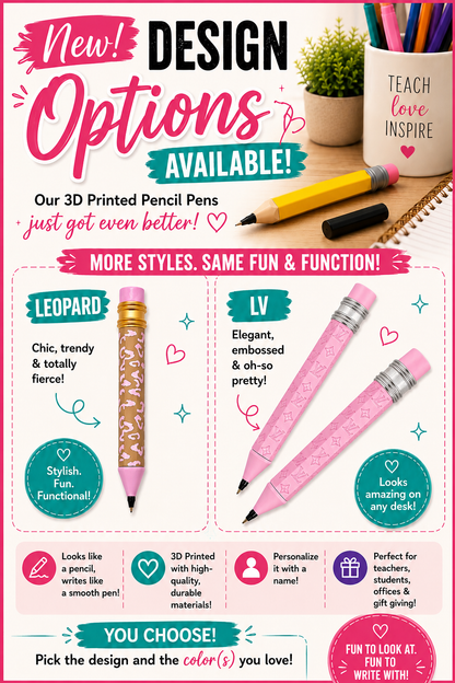 Personalized 3D Printed Pencil Pen | Custom Teacher Gift, Classroom Pen, Novelty Writing Pen