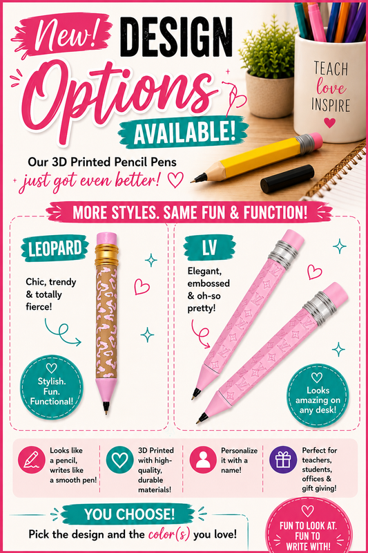 Personalized 3D Printed Pencil Pen | Custom Teacher Gift, Classroom Pen, Novelty Writing Pen