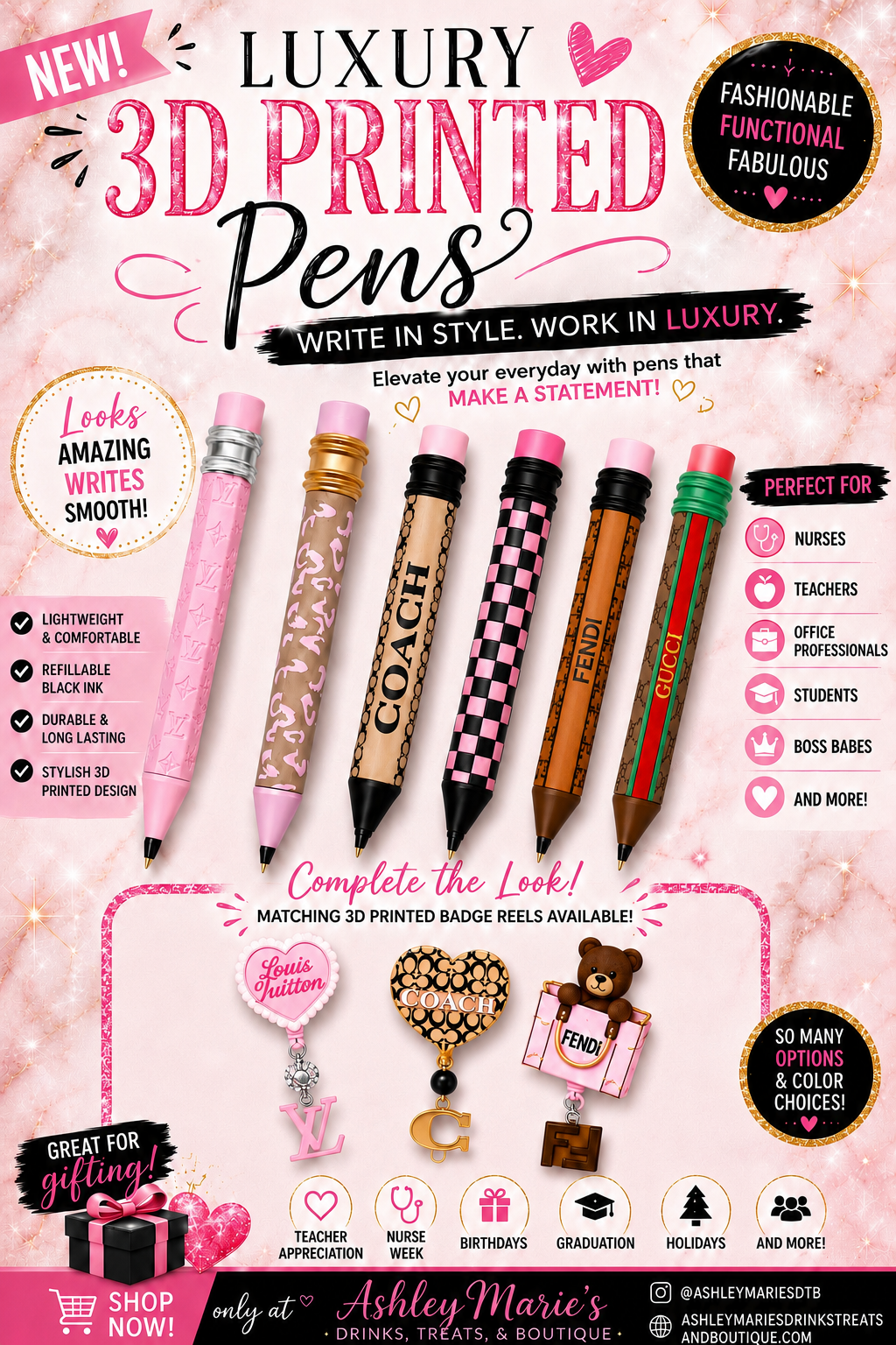 Luxury 3D Printed Pens | Designer-Inspired Refillable Pens