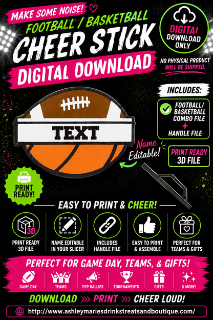 Football/Basketball Combo Cheer Stick Digital Download | Print-Ready 3D Printable 3MF Files
