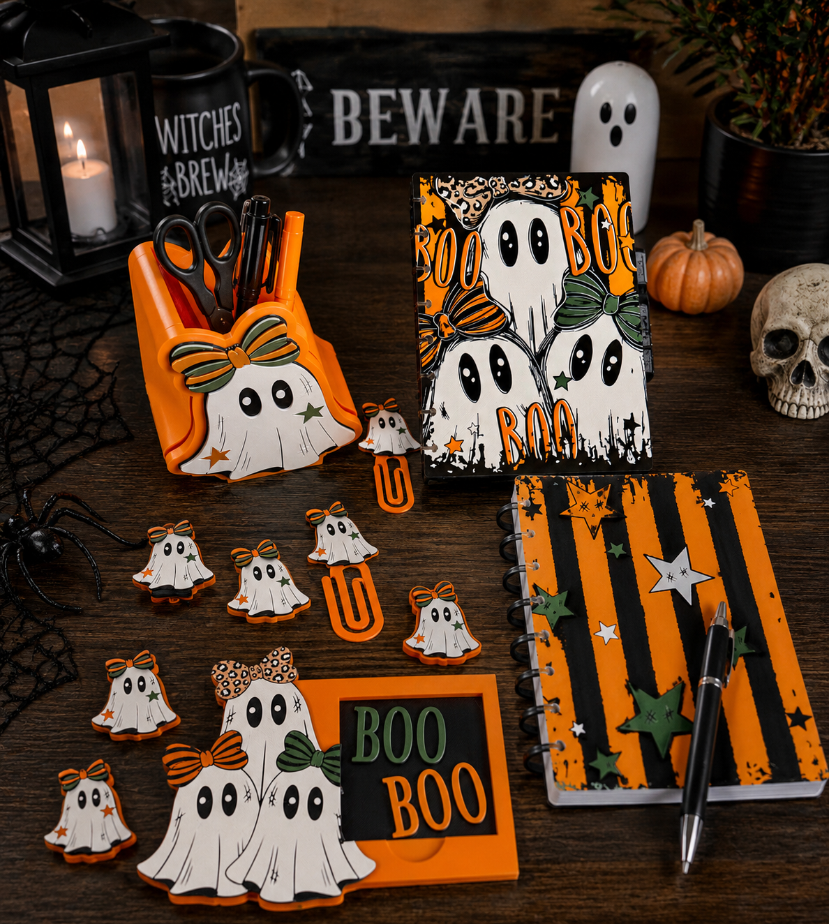 Boo Boo -Inspired 3D Printed Office Bundle | Horror Desk Organizer Set | Pen Holder, Sticky Note Holder, Jumbo Paper Clips & Desk Accessories