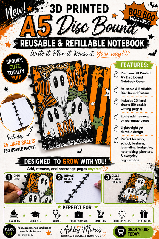 Boo Boo - 3D Printed A5 Disc Bound Reusable & Refillable Notebook