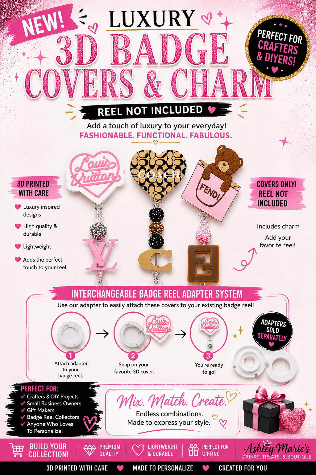 Luxury 3D Badge Covers & Charm (Reel Not Included)