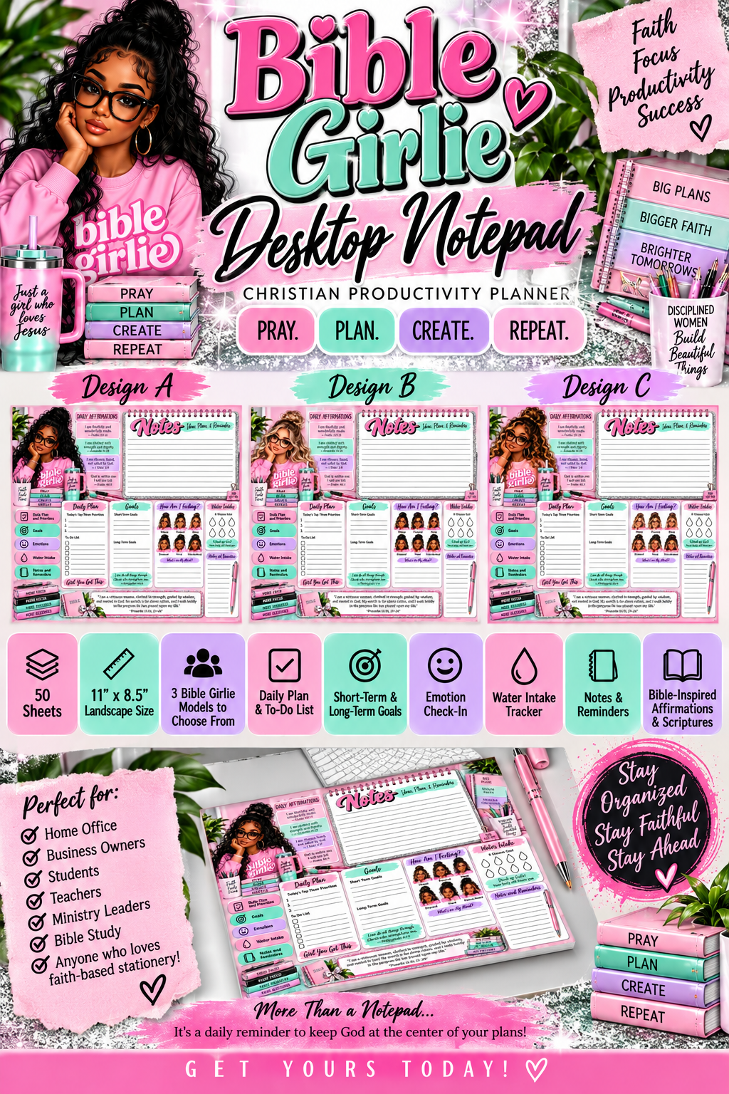 Bible Girlie Notepad & Desktop Notepad – Christian Productivity Stationery