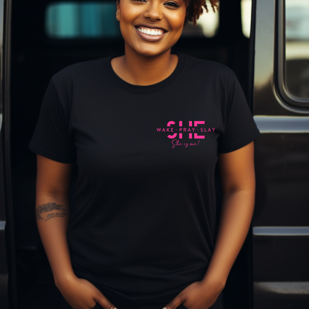 Screen Print- She Wake Pray Slay (Pocket/Hat Design in Pink)