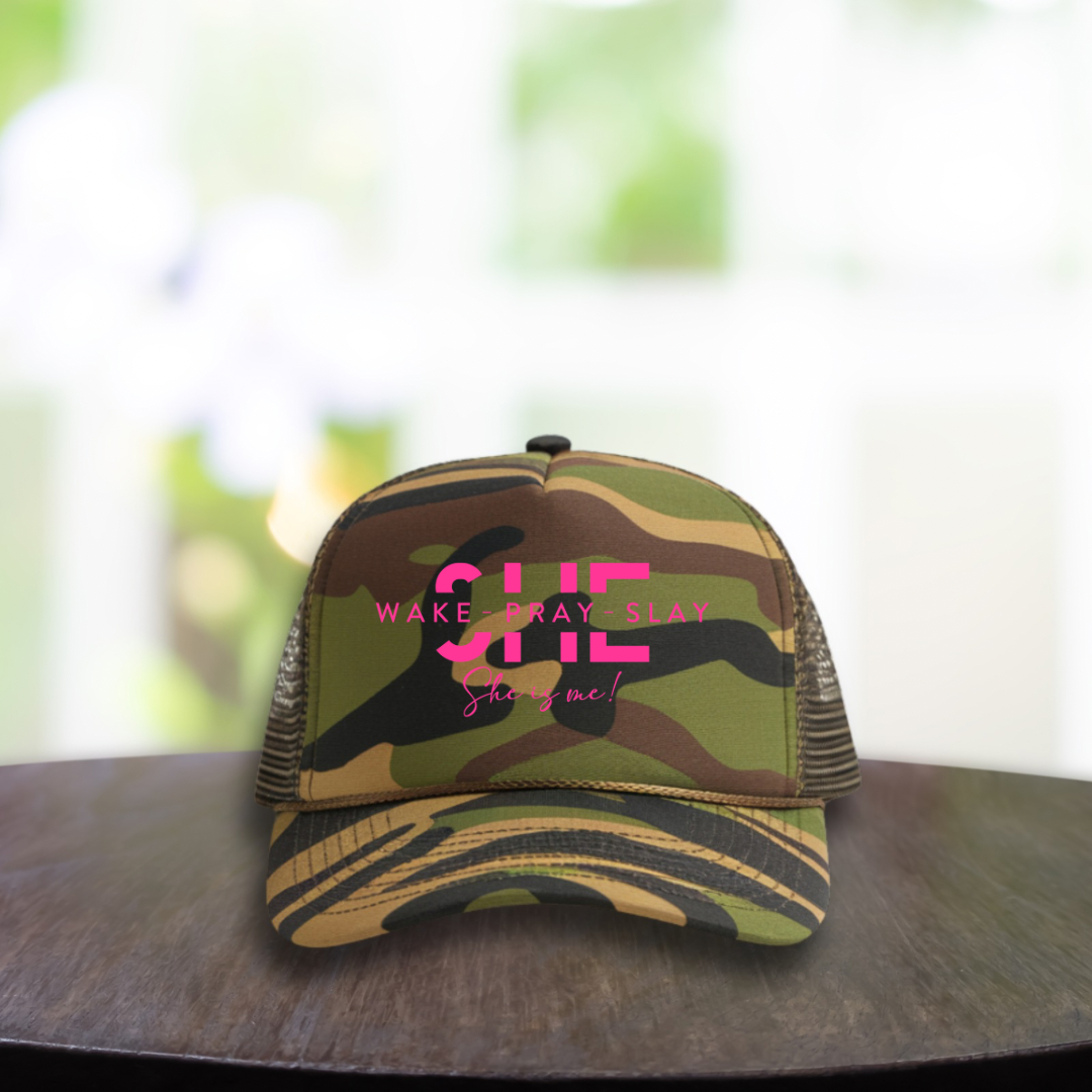 Screen Print- She Wake Pray Slay (Pocket/Hat Design in Pink)