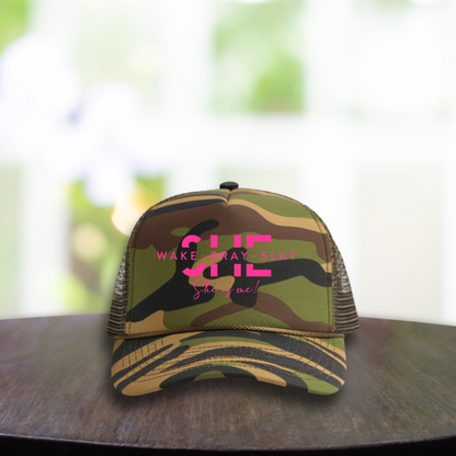 Screen Print- She Wake Pray Slay (Pocket/Hat Design in Pink)
