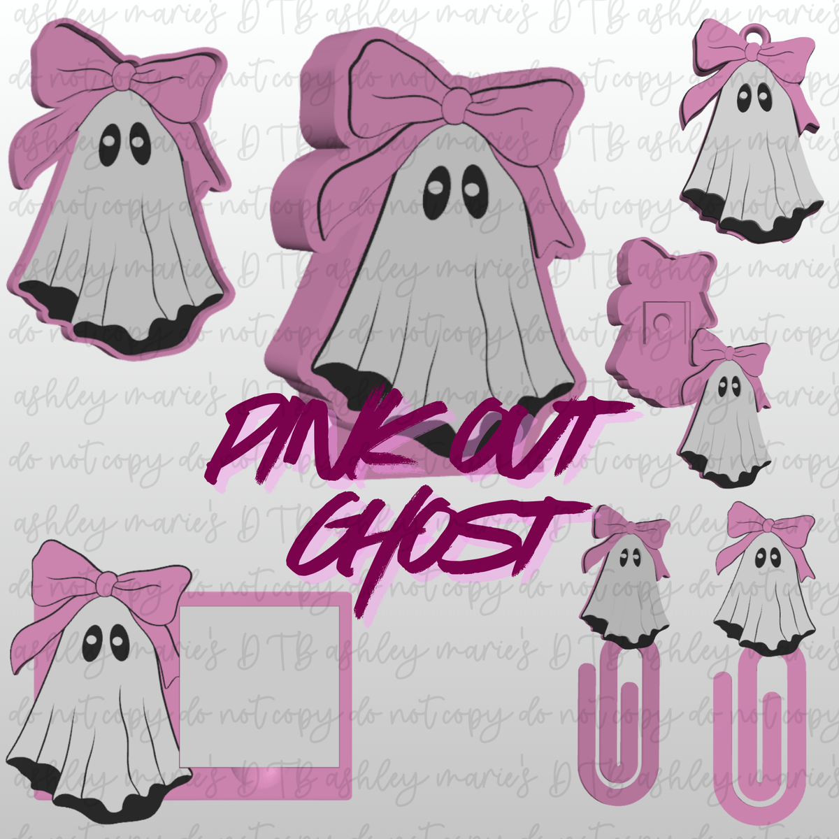 Pink Out Ghost-Inspired 3D Printed Office Bundle | Horror Desk Organizer Set | Pen Holder, Sticky Note Holder, Jumbo Paper Clips & Desk Accessories