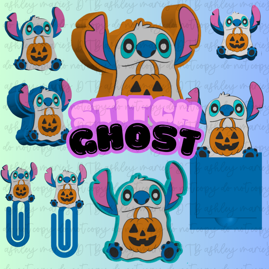 Stitch Ghost-Inspired 3D Printed Office Bundle | Halloween Desk Organizer Set | Pen Holder, Sticky Note Holder, Jumbo Paper Clips & Desk Accessories