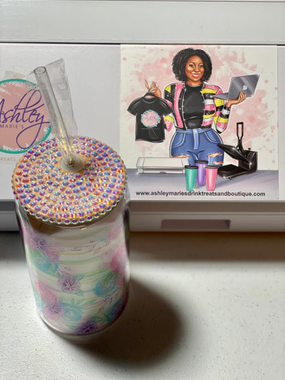 16oz Customized Glass Can Tumbler with Lid